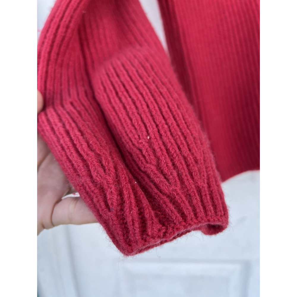 H&M Red Wool Ribbed Knit Sweater US 4 Cropped Slim Fit Long Sleeve - Picture 5 of 13